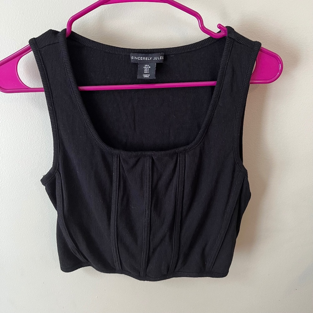 ♥️ SINCERELY JULES Black Scoop-Neck Sleeveless Cropped Top/Large